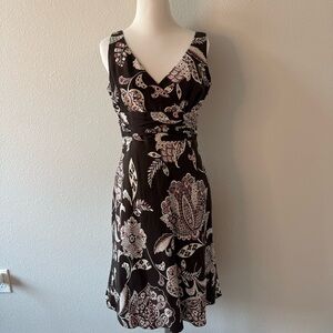 Ann Taylor Brown and Cream Floral Midi Dress
